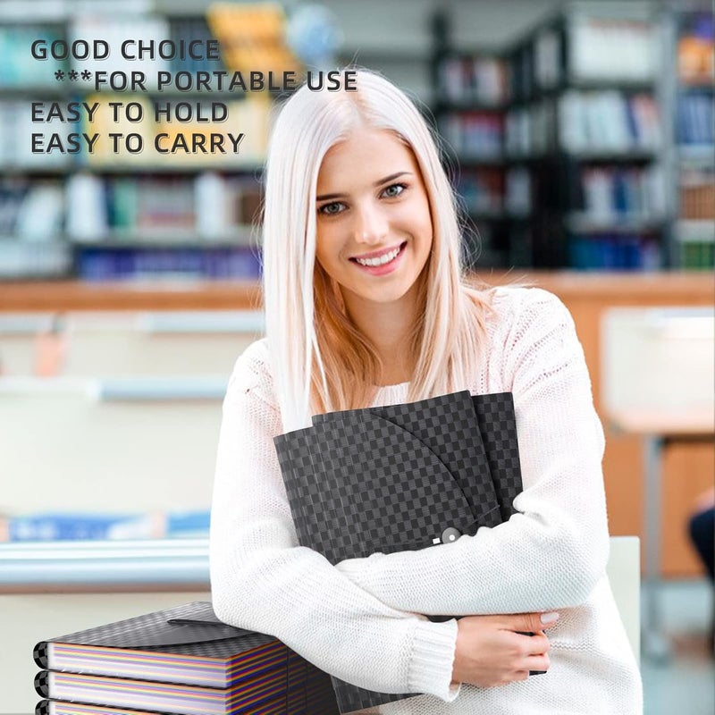 TCJ 24 Pockets Accordion File Organizer,Document Organizer,Expanding File Folder Letter Size,Expandable Filing Box,Special Designed for Portable Use,Accordian Folders,Plastic (Grid Black) - Image 5